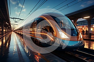 Transient rush Motion blur frames high speed trains passage through bustling station