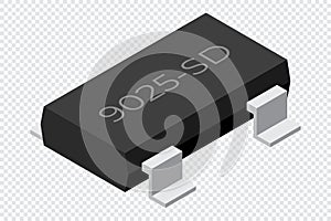 Transistor electronic component. Transistor icon. Isometric transistor. Isometric electronic component. Vector illustration