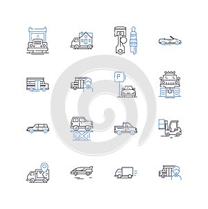 Transit line icons collection. Commuting, Public transit, Transportation, Traveling, Subway, Bus, Train vector and