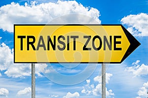 Transit zone traffic sign with cloudy blue background