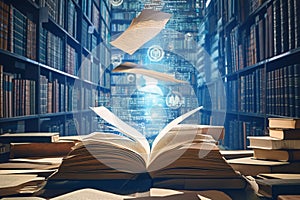 Transition from books to ebooks paper to digital transformation photo