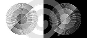 Transition parallel lines in circles. Abstract art geometric background for logo, icon, tattoo. Black shape on a white background