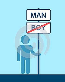 Transition and passage of immature boy into mature man