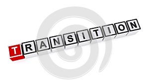 Transition word block on white