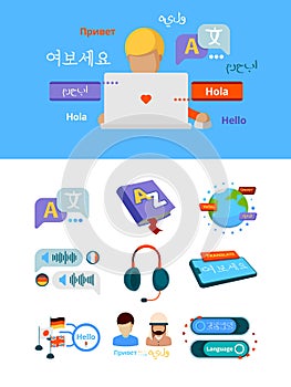 Translate icons. Nationalities alphabet global translation for bilingual foreign language app service graphic vector