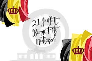 Translate: July 21, Happy National Day. Happy Belgium National Day (Fête Nationale Belge) Vector Illustration.