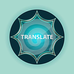 Translate magical glassy sunburst blue button sky blue background
