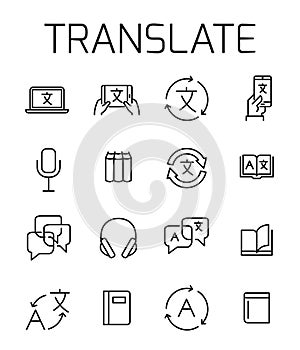 Translate related vector icon set.