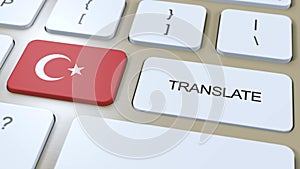 Translate Turkish Language Concept. Translation of word. Button with Text on Keyboard