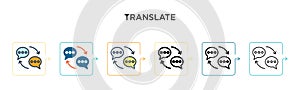 Translate vector icon in 6 different modern styles. Black, two colored translate icons designed in filled, outline, line and
