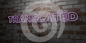 TRANSLATED - Glowing Neon Sign on stonework wall - 3D rendered royalty free stock illustration