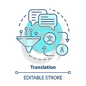 Translation blue concept icon. Online translator idea thin line illustration. Foreign language learning. Multilingual