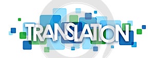 TRANSLATION blue and green overlapping squares banner