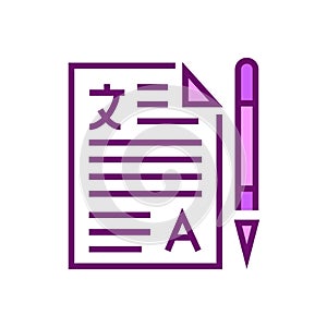 Translation business papers icon. Foreign languages vector illustration.