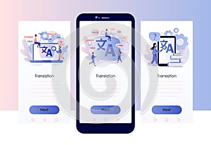 Translation concept. Online translator. Screen template for mobile smart phone. Modern flat cartoon style. Vector