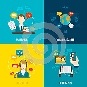 Translation and dictionary flat icons