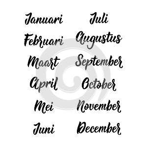 Translation from Dutch - January, February, March, April, May, June, July, August, September October November December. Vector