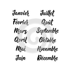 Translation from French - January, February, March, April, May, June, July, August, September October November December. Vector il