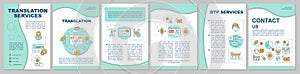 Translation services brochure template layout. Audio transcription. Flyer, booklet, leaflet print design with linear