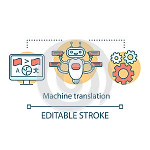 Translation services concept icon. Automated machine interpretation idea thin line illustration. Multilingual automatic