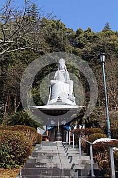 Translation: Translation: `A temple and a big statue of Kannon` around Hizen-Yamaguchi station, Japan