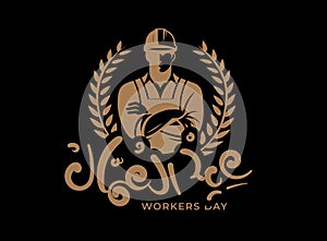 Translation Workers Day in Arabic language Labour day celebration greeting handwritten Arabic calligraphy font design