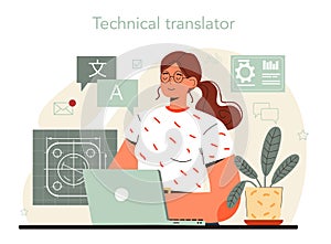 Translator concept. Linguist translating document, books and speach.