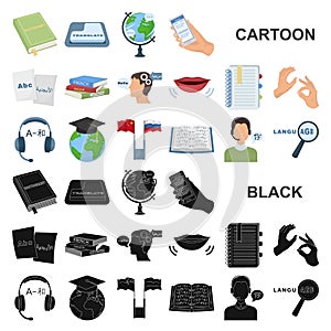 Translator and linguist cartoon icons in set collection for design. Interpreter vector symbol stock web illustration.