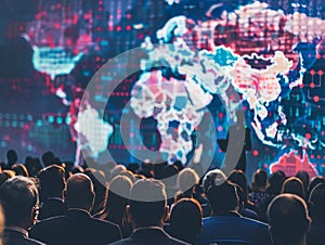 Translator with overlapping text in multiple languages over a global conference