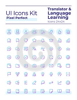 Translator pixel perfect gradient linear ui icons set