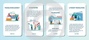 Translator and translation service mobile application banner set.
