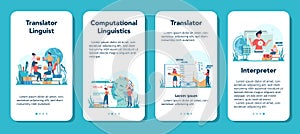 Translator and translation service mobile application banner set.