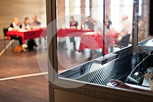 Translators cubicle during a panel discussion