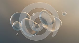 Translucent, abstract, bubble-like forms float against a gradient background