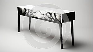 Translucent Black And White Console Table With Tree Prints photo