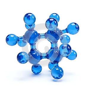 Abstract blue molecular structure model on white background
