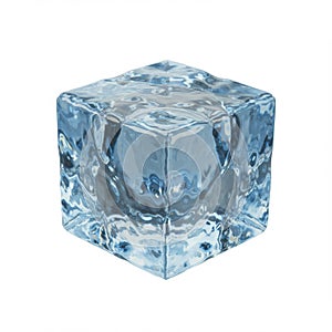 Translucent Blue Ice Cube on White Background