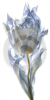 Translucent Blue and White Tulip on White Background