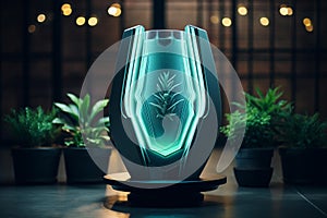 Translucent Circuitry: Abstract Shield Symbolizing Secure Data photo