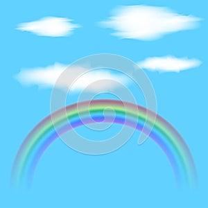 Translucent clouds and rainbow mockup vector illustration
