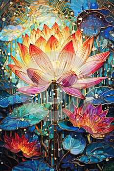 Translucent Elegance: A Glowing Lotus Garden in Layered Paper an