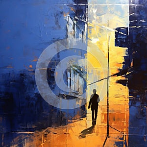 Translucent Expressionism: Abstract Street Art Painting In Golden And Blue Hour