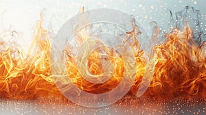 Translucent fire flames and sparks with horizontal repetition on white