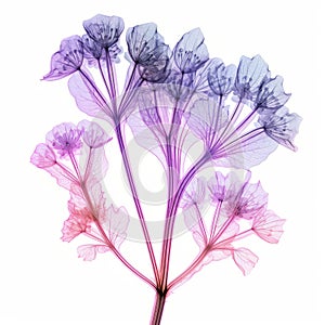 Translucent Flora: X-ray Style Purple Flowers On White Background