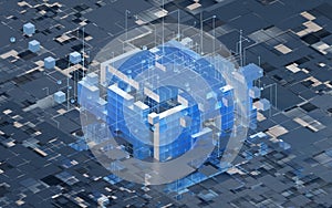 Translucent gradients cubes and materials, 3d rendering