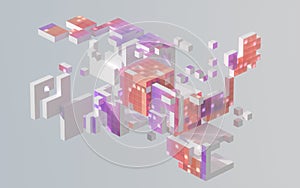 Translucent gradients cubes and materials, 3d rendering