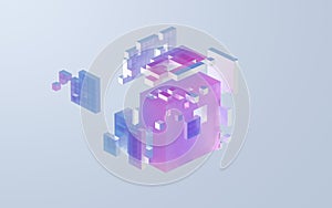 Translucent gradients cubes and materials, 3d rendering