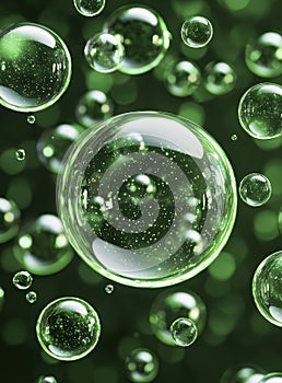 Translucent Green Bubbles on Dark Green Background