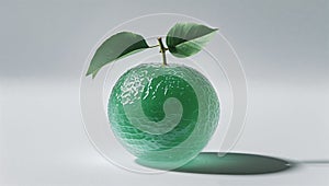 Photorealistic image of a translucent fruit with texture on a white background