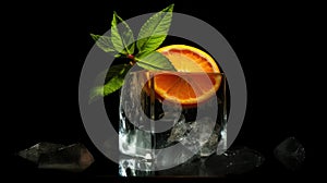 Translucent ice cube, vibrant orange slice, and fresh mint. Cool and refreshing, Ai Generated